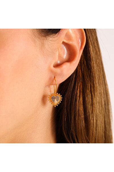 Sembol Gold Kalp'li Sallantılı Altın Küpe 14 Ayar Anne Küpe