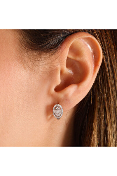 Sembol Gold Beyaz Altın Baget Küpe Markiz J Model