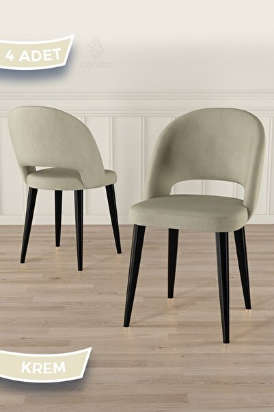 Canisa Pane Serisi 4 Adet 1. Sınıf Babyface Kumaş Siyah Metal Ayak Krem Mutfa...