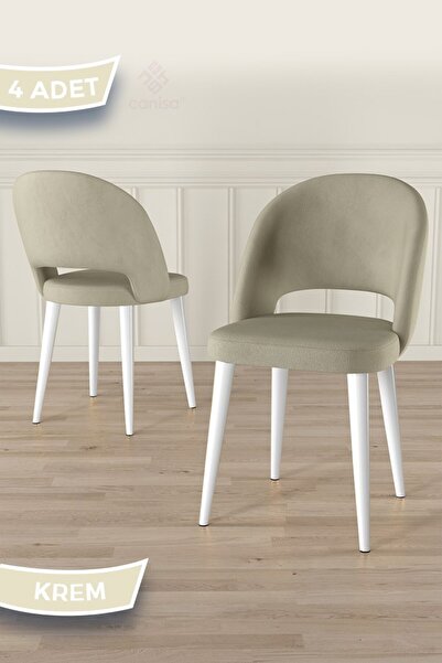 Canisa Pane Serisi 4 Adet 1. Sınıf Babyface Kumaş Beyaz Metal Ayak Krem Mutfa...