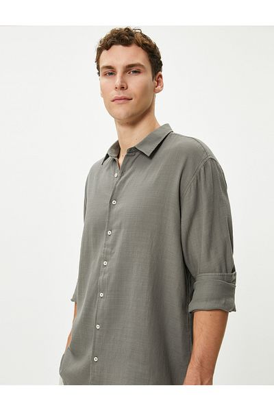 Koton Italian Collar Shirt Long Sleeve Cotton Regular Fit