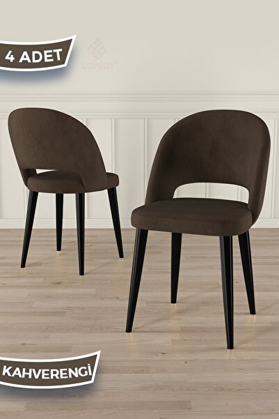 Canisa Pane Serisi 4 Adet 1. Sınıf Babyface Kumaş Siyah Metal Ayak Kahve Mutfak Sandalyesi