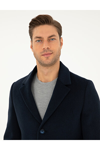 Pierre Cardin Lacivert Ekstra Slim Fit Yün Karışımlı Kaşe Kaban 50297487-VR033