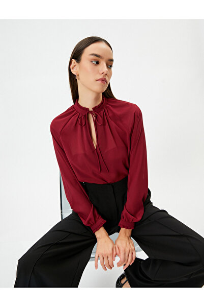 Koton Μπλούζα με μανίκι με μπαλόνι, κολάρο, παράθυρο με λεπτομέρεια δεμένο