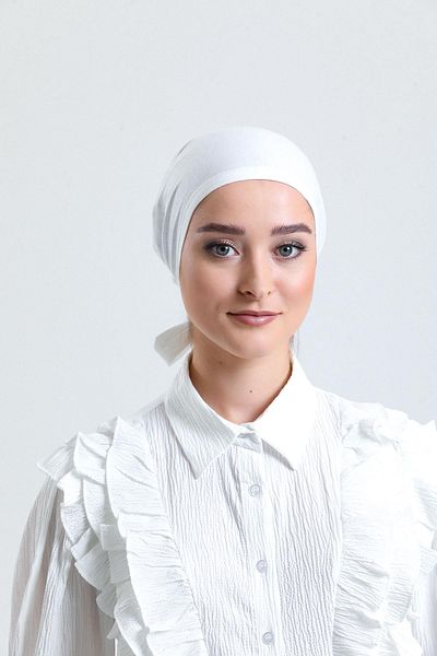 HÜRREM BONE Κρεμ πίσω γραβάτα Hijab Bonnet Χτενισμένο ύφασμα απλό καπό 1011_40