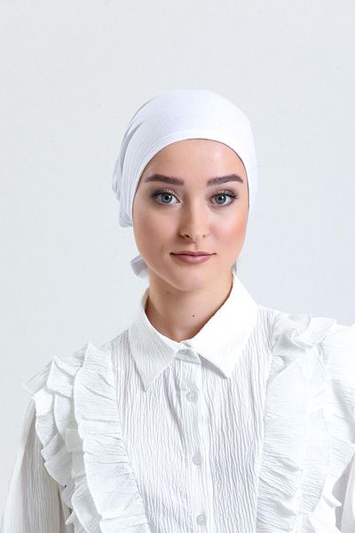 HÜRREM BONE White Back Tied Hijab Bonnet Combed Cotton Fabric Plain Bonnet 1011_42