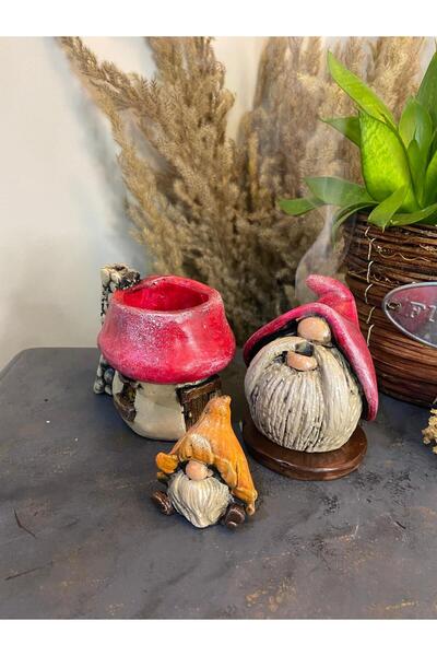 Gardenya Mantar Ev Saksı  Gnome Tütsülük Set ( 3 Parça )