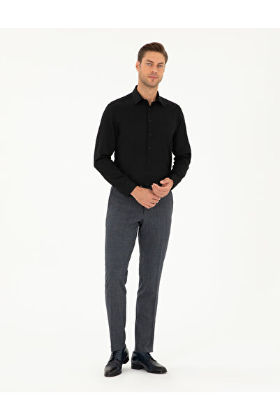 Pierre Cardin Siyah Armürlü Slim Fit Uzun Kollu Gömlek 50298040-VR046