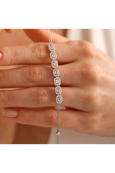 Sembol Gold Beyaz Altın Baget Bileklik Özel Tasarım