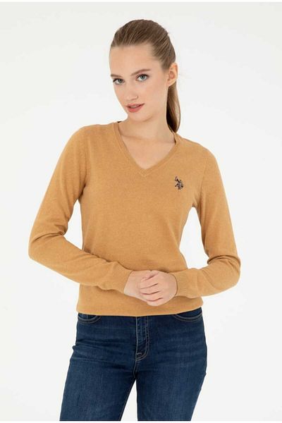 U.S. Polo Assn. Основен дамски пуловер с V-образно деколте в цвят антрацит