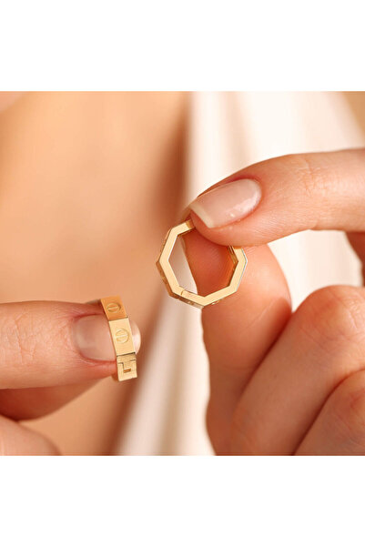 Sembol Gold Altın Halka Küpe 1.5 Cm Çivi Form