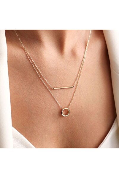 Sembol Gold Altın Barlı Kolye Çift Zincir