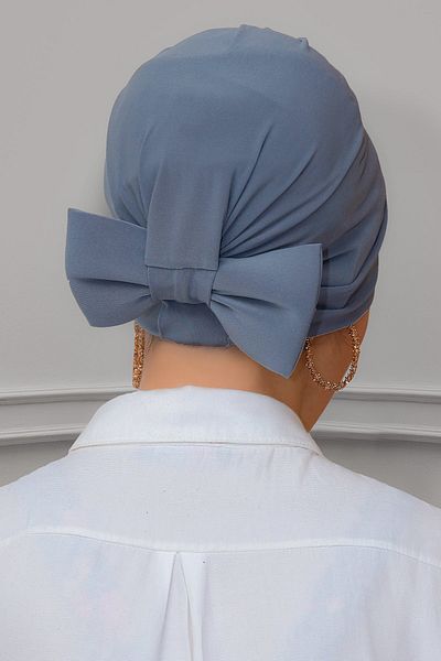 HÜRREM BONE Γκρι Πρακτικό έτοιμο κουμπωτό Hijab Bonnet Αμμώδες ύφασμα φιόγκος διπλής όψης μονό σταυρό 1833_15