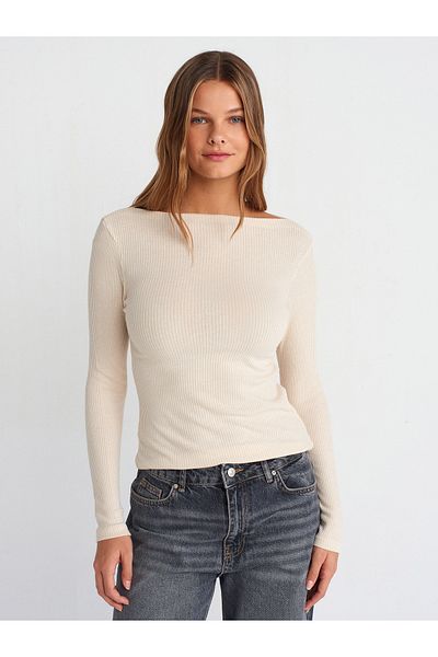 Dilvin 31462 Boat Neck Long Sleeve Ball-Stone