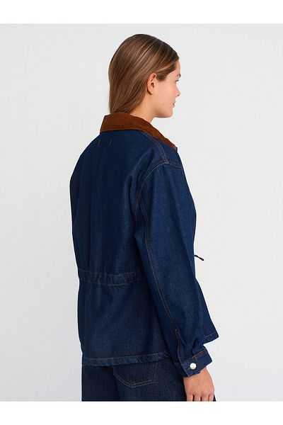 Dilvin 65359 Navy Blue Denim Coat - Velvet Collar, Rins Wash