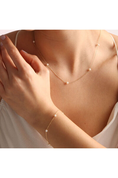 Sembol Gold 14 Ayar Altın Inci Kolye & Bileklik Set