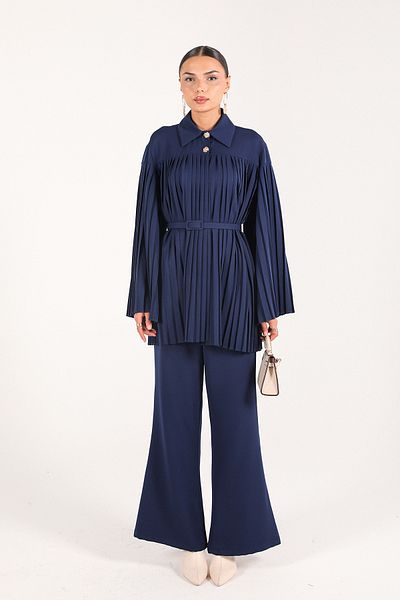 Melike Tatar Dark Blue 6-699 Model Pleated Suit