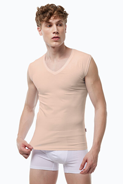 Malabadi Görünmez Atlet Erkek Ten Rengi V Yaka Iz Yapmayan Modal Kolsuz Atlet 064