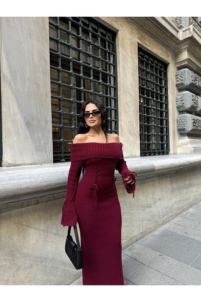 LB Laluna Butik Rochie de damă cu guler Madonna cu mânecă lungă