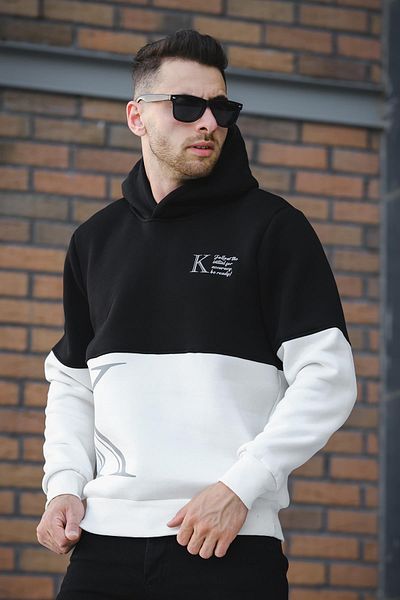 Oksit Ανδρικό φούτερ Kewin Three Thread Raised με εμπριμέ διπλό χρώμα με κουκούλα