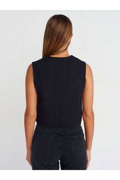 Dilvin 60563 Hidden Placket Vest-Black