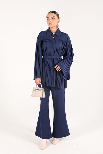 Melike Tatar Dark Blue 6-699 Model Pleated Suit