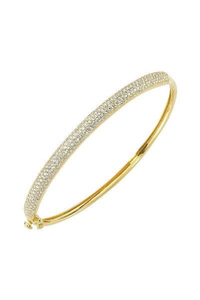 Sembol Gold Sarı Altın Kelepçe 3 Sıra Taşlı Model Çift Kilit Sistemli