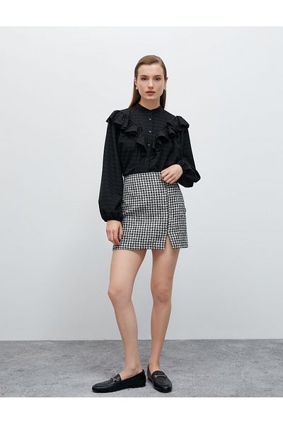 Koton Ruffled Plaid Shirt Balloon Sleeve