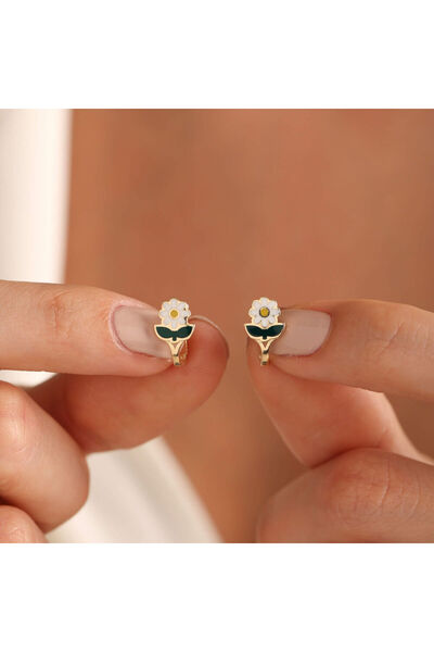 Sembol Gold Altın Çocuk Küpesi Papatya Yapraklı Mineli