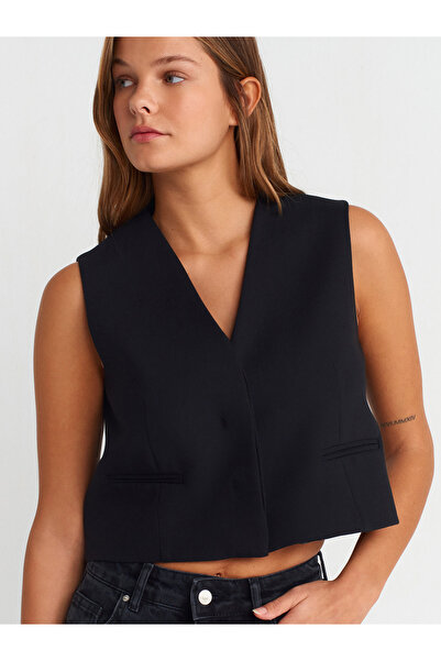 Dilvin 60563 Hidden Placket Vest-Black