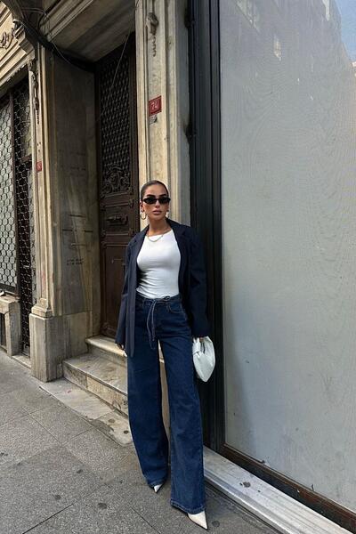 YOUR NAME Blugi de damă cu talie înaltă, cu șnur, cu picioare largi