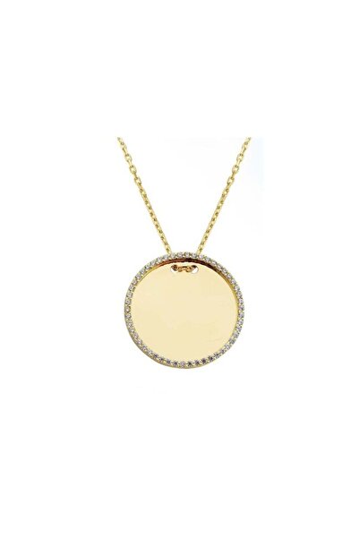 Sembol Gold Altın Plaka Kolye Taşlı