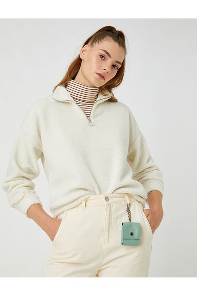 Koton Plush Sweatshirt with Stand Collar Zipper