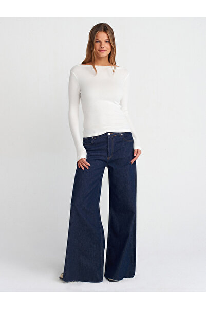 Dilvin 31462 Boat Neck Long Sleeve Top-Ecru