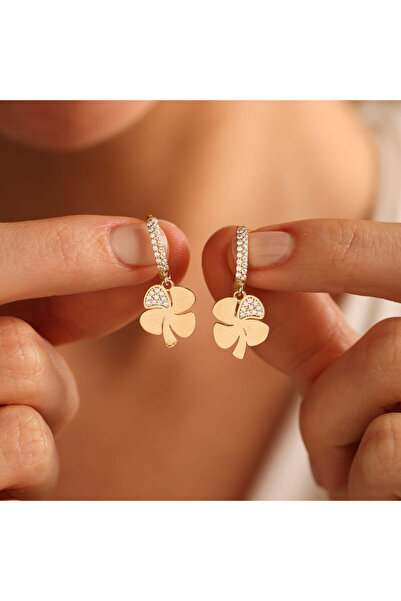 Sembol Gold Sallantılı Altın Yonca Küpe