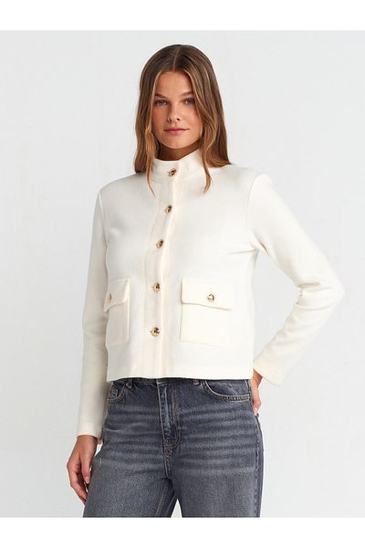 Dilvin 60406 Ecru Thessaloniki Cardigan - Button Detailed