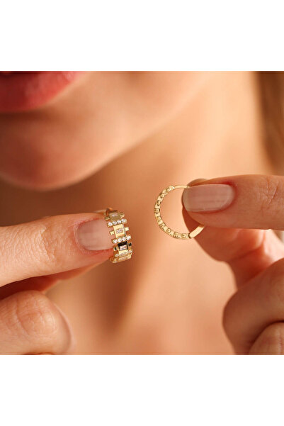 Sembol Gold Meridyen Altın Halka Küpe 1.5 Cm