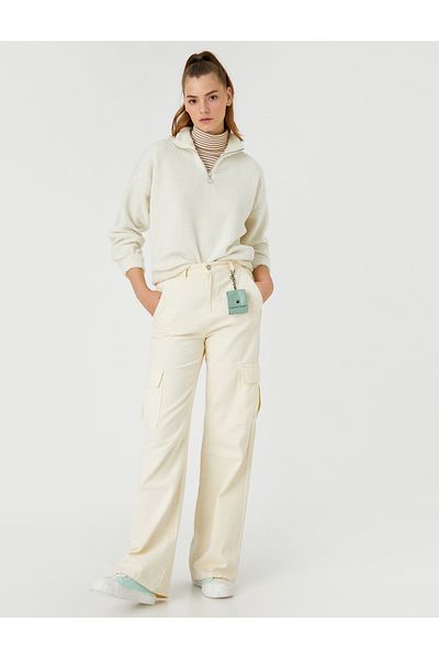 Koton Plush Sweatshirt with Stand Collar Zipper