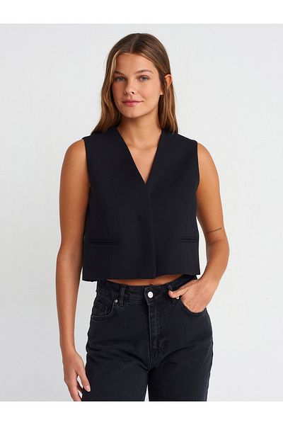Dilvin 60563 Hidden Placket Vest-Black
