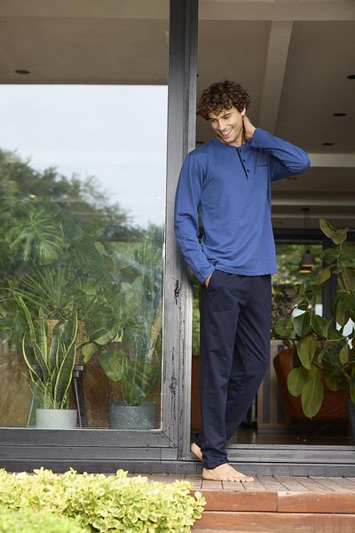 KLY Σετ ανδρικών πιτζάμες Midi Collar Oversize 100% βαμβάκι 9133