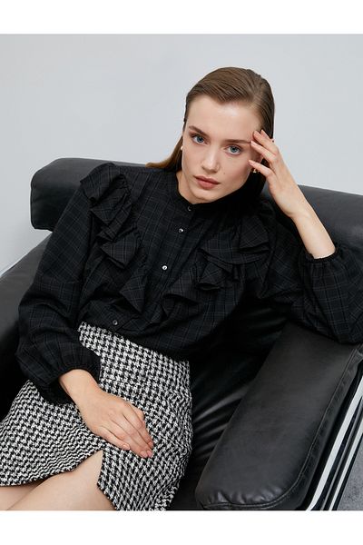Koton Ruffled Plaid Shirt Balloon Sleeve