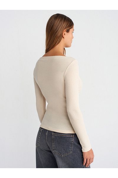 Dilvin 31462 Boat Neck Long Sleeve Ball-Stone