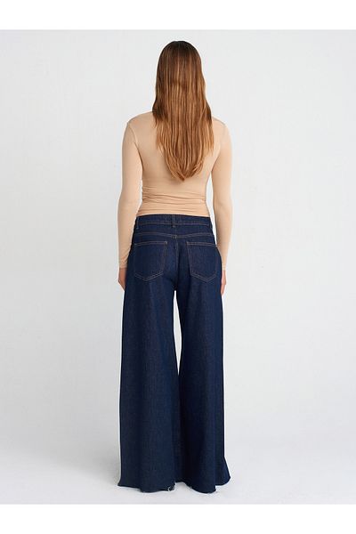 Dilvin 71744 Seamless Wide Leg Denim Trousers-Navy