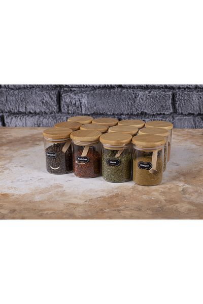 Lizzy 12-Piece Spice Bowl Set with Bamboo Lid and Spoon and Label Gift