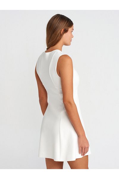 Dilvin 91293 Rochie mini fără mâneci cu volan-Ecru