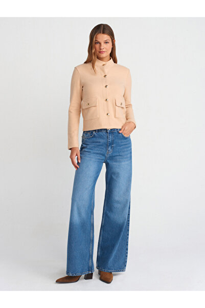 Dilvin 60406 Model Thessaloniki Cardigan - Button Detailed, Light Beige