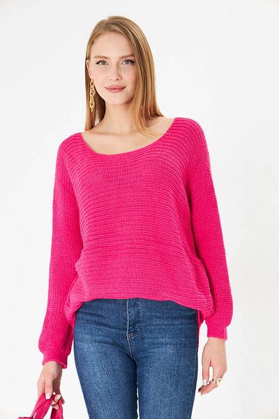 armonika Női fukszia Selanik laza kötöttáru pulóver ARM-21K012010