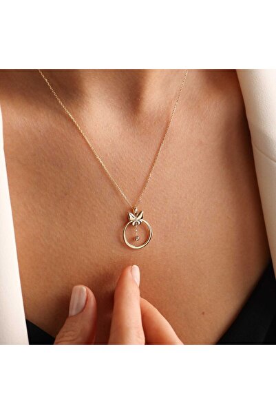 Sembol Gold Kelebek Altın Kolye Dorikalı