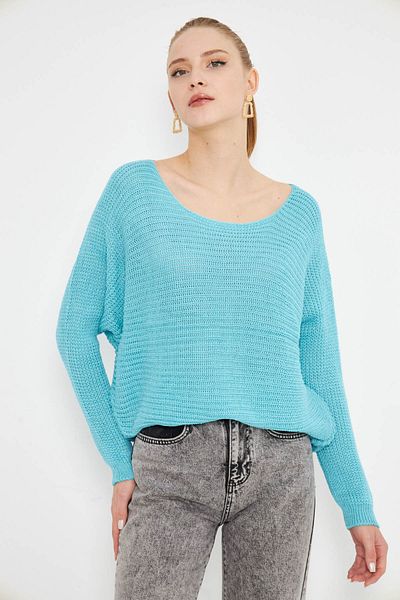 armonika Dámský tyrkysový svetr selanik s volným úpletem ARM-21K012010