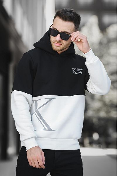 Oksit Ανδρικό φούτερ Kewin Three Thread Raised με εμπριμέ διπλό χρώμα με κουκούλα